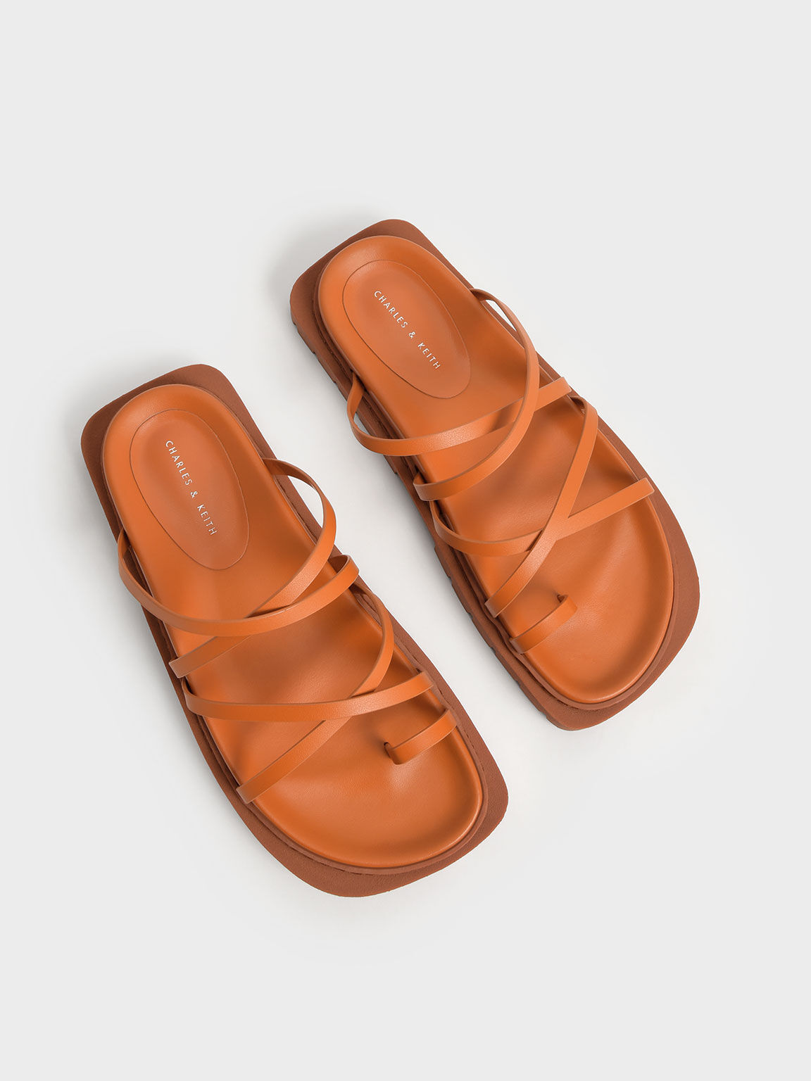 Strappy Cleated Sole Sandals, Orange, hi-res
