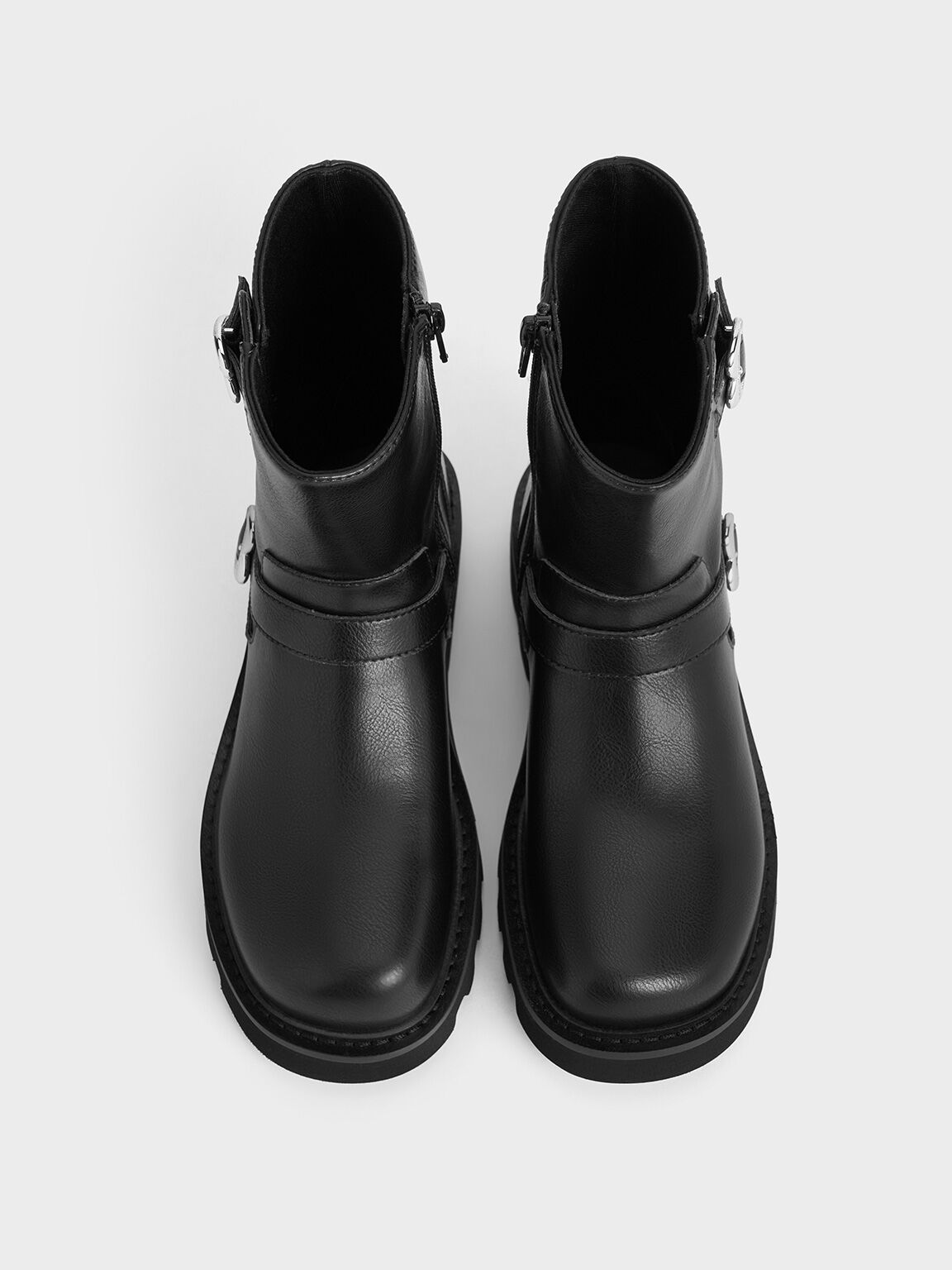 Charles Keith Girls Heart Buckle Ankle Boots Black US 11.5