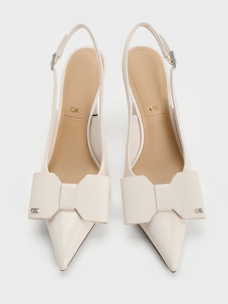 Lu Patent Leather Bow Blade-Heel Slingback Pumps, Chalk, hi-res