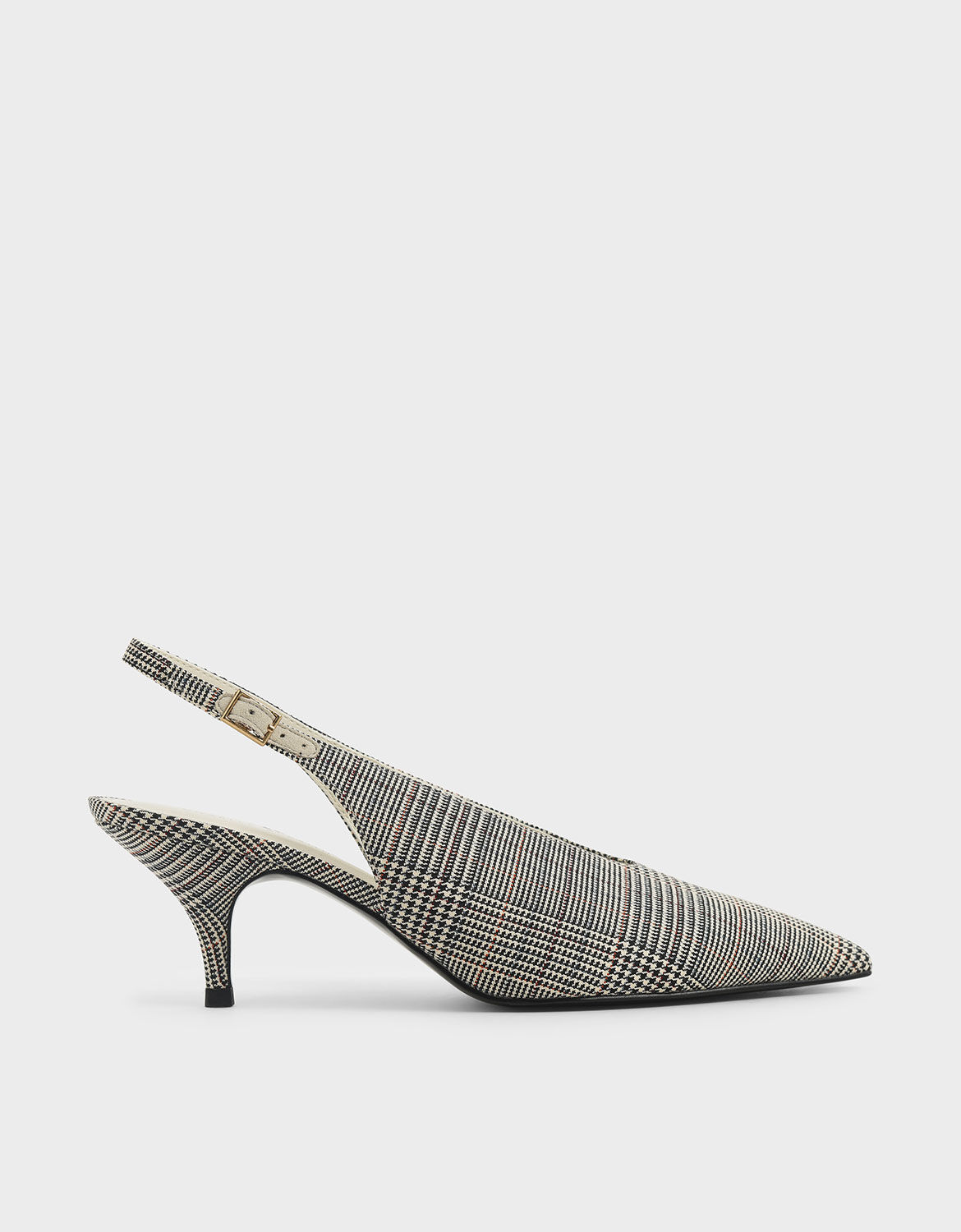 Light Grey Check-Print Pointed Toe 