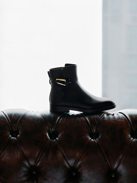 Daena Leather Metallic-Accent Ankle Boots, Black, hi-res