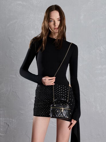 Arwen Quilted Pearl-Embellished Top Handle Vanity Bag, Black, hi-res