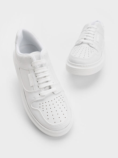 Gem-Embellished Platform Sneakers, White, hi-res