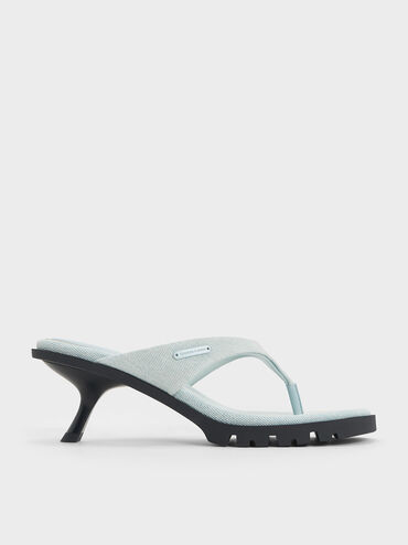 Denim V-Strap Slant-Heel Thong Mules, Light Blue, hi-res