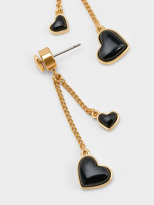 Annalise Double Heart Stone Drop Earrings, Black, hi-res