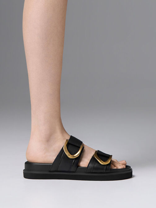 Sandalias de cuero con hebilla Gabine, Negro, hi-res