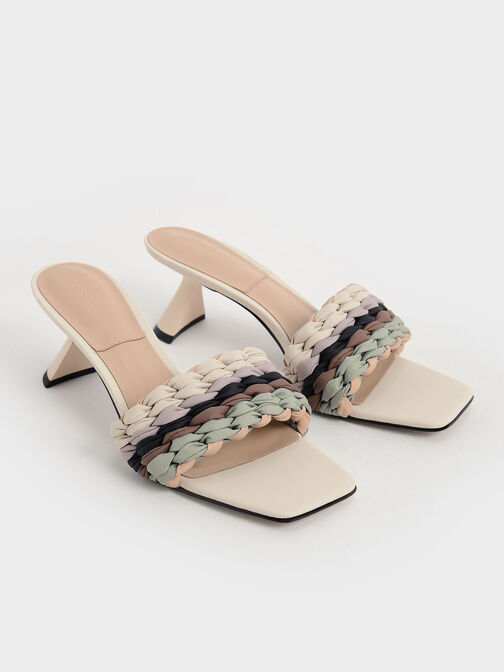 Pleated Sculptural Heel Sandals, Multi, hi-res