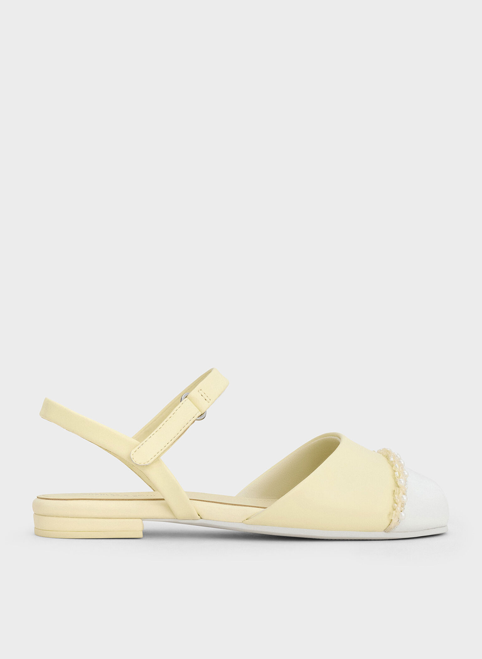 Girls' Pearl-Embellished Cap-Toe Ankle-Strap Flats, Butter, hi-res