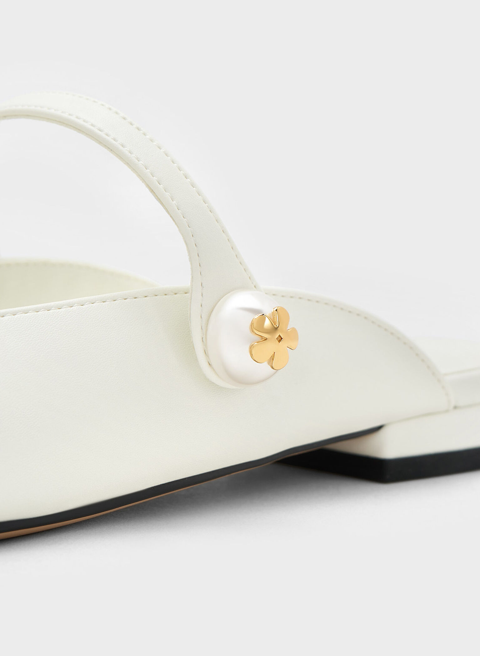 Charles & Keith Women's Pearl Embellished Flat Mules