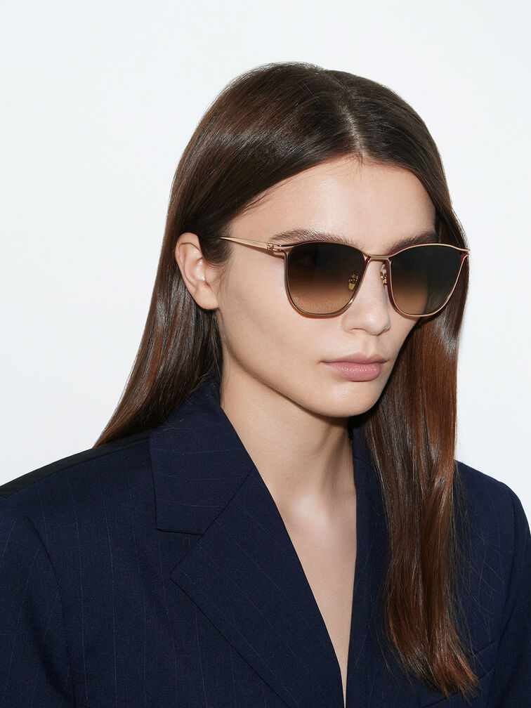 Wire Frame Butterfly Sunglasses, Burgundy, hi-res
