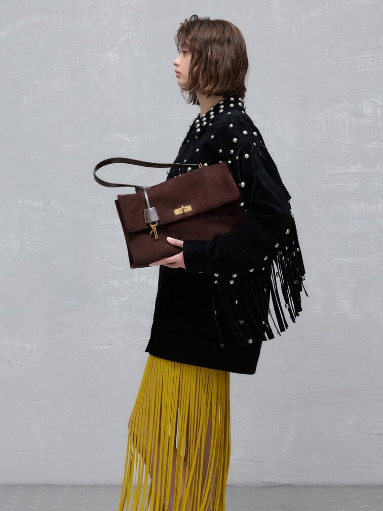 Sacoche en cuir suédé recyclé Kerry, Espresso Brown, hi-res