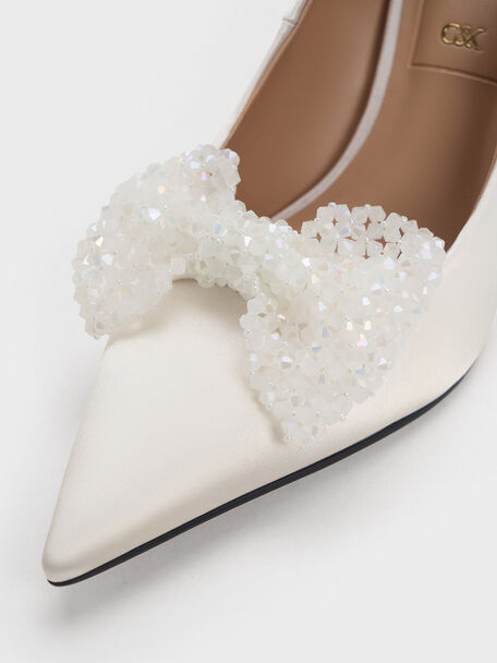 Beaded Bow Pumps, White, hi-res