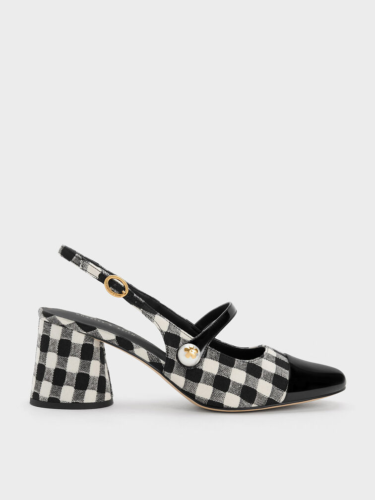 Pearl Embellished Gingham Slingback Pumps, Multi, hi-res