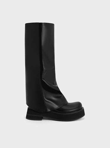 Botas Evie a la rodilla con tacón de bloque y plataforma, Negro, hi-res