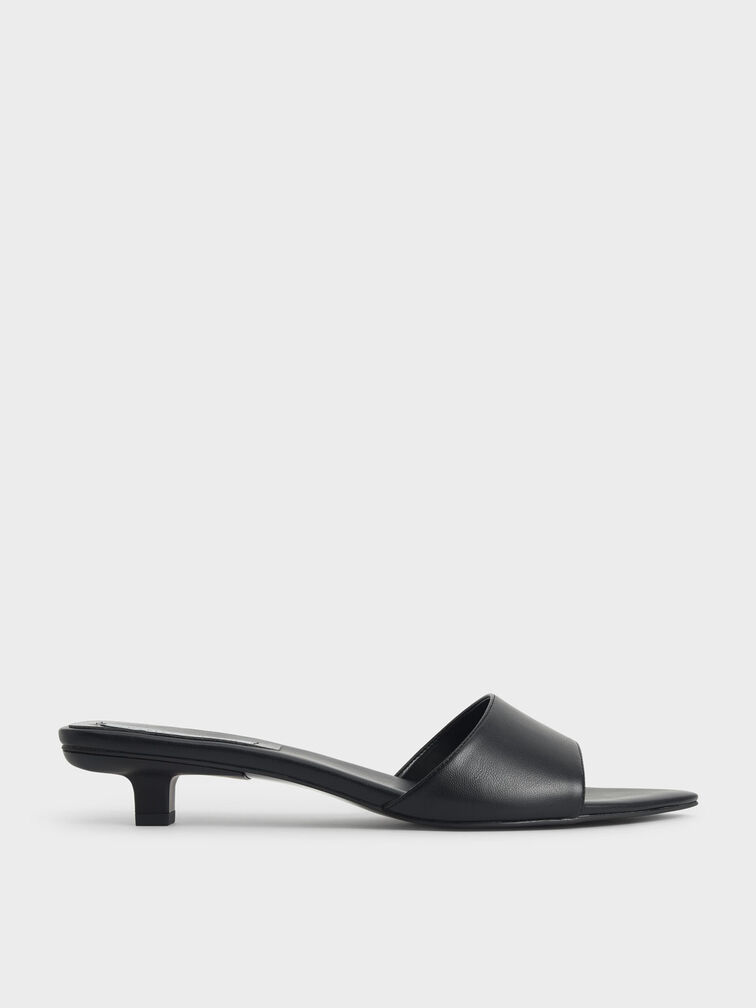 Kitten Heel Mules, Black, hi-res