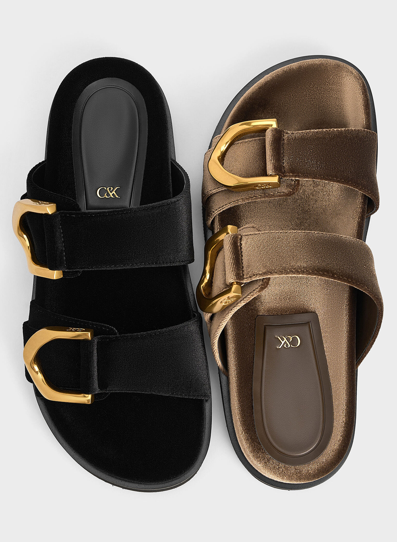 Sandalias Gabine de terciopelo con hebilla, Marrón, hi-res
