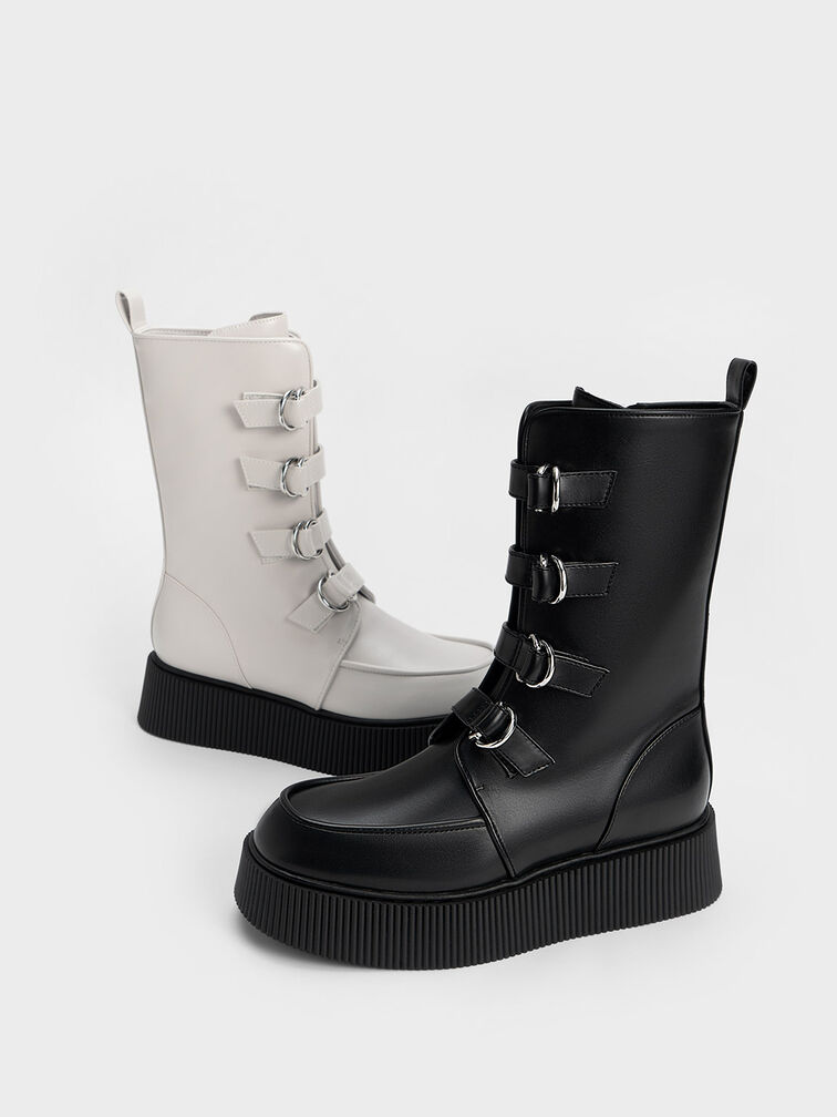 White Cordova Buckled Platform Boots - CHARLES & KEITH SG