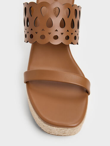 Cut-Out Espadrille Wedges, Cognac, hi-res