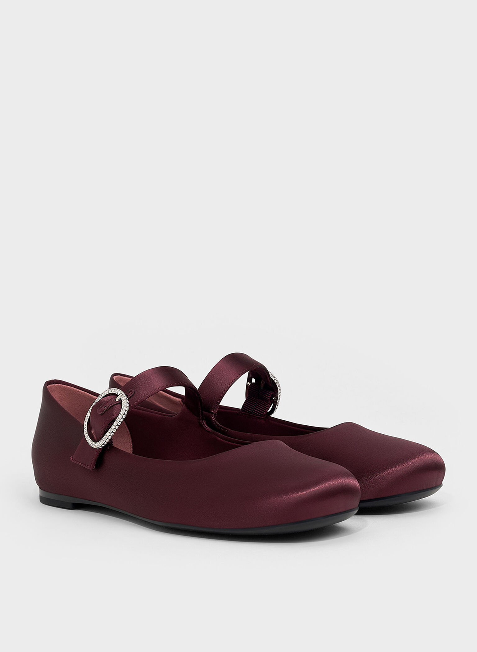 Jannie Satin Crystal-Buckle Mary Janes, Burgundy, hi-res
