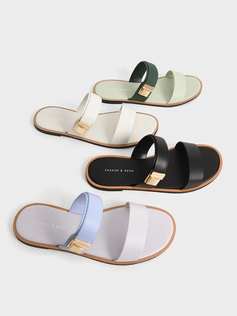 Dove Metallic Buckle Slide Sandals, Chalk, hi-res