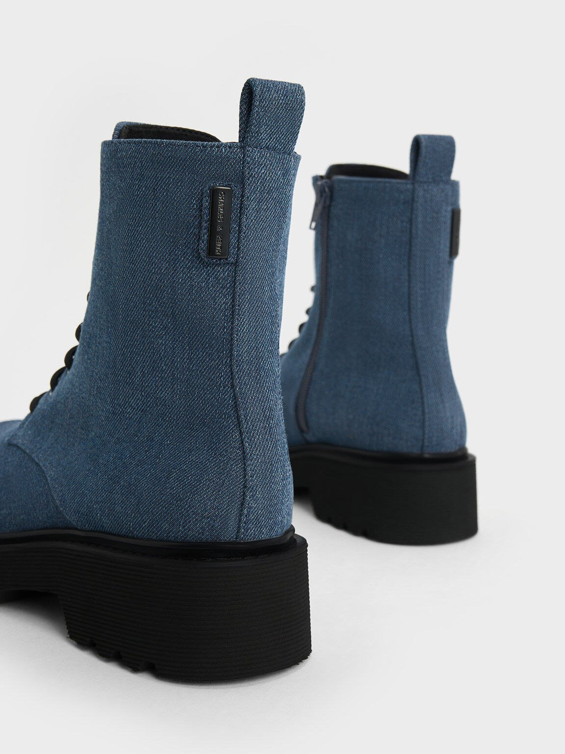 Blue Denim Lace Up Ankle Boots CHARLES KEITH ZA