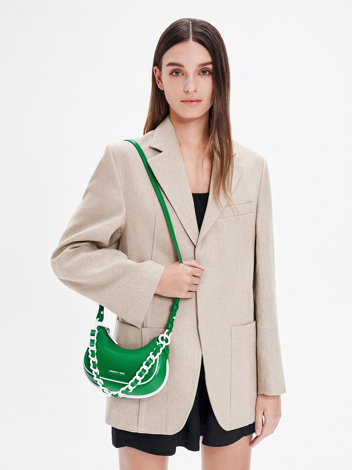 Alouette Curved Shoulder Bag, Green, hi-res