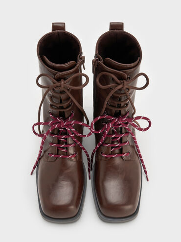 Logan Double-Lace Mid-Calf Combat Boots, Dark Brown, hi-res