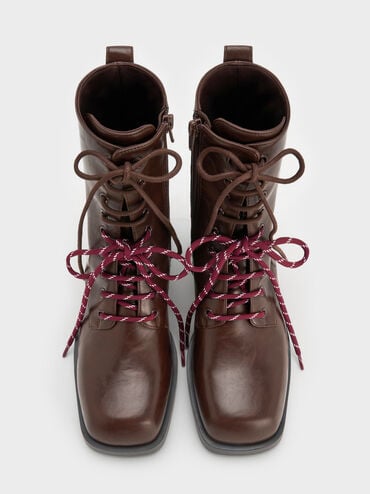 Logan Double-Lace Mid-Calf Combat Boots, Dark Brown, hi-res