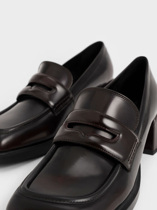 Asymmetric Penny Loafers, Burgundy, hi-res