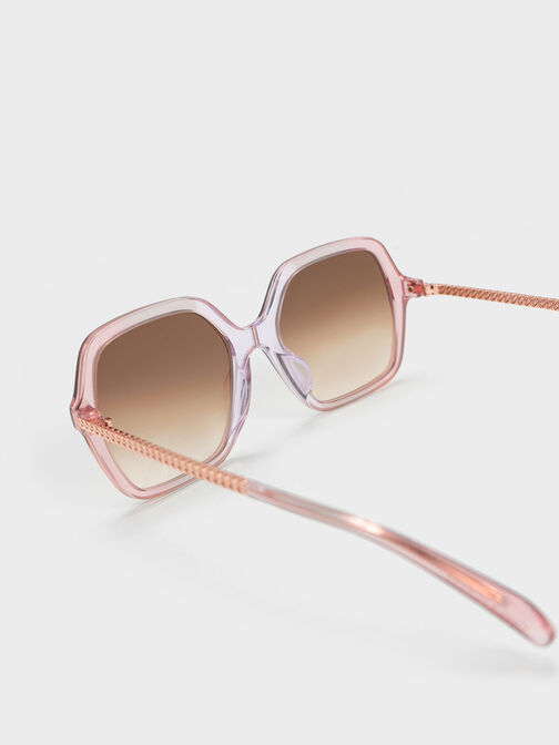 Acetate Braided Temple Butterfly Sunglasses, Pink, hi-res