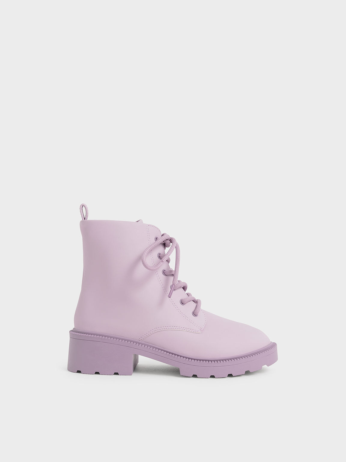 Girls' Lace-Up Chunky Ankle Boots, Lilac, hi-res