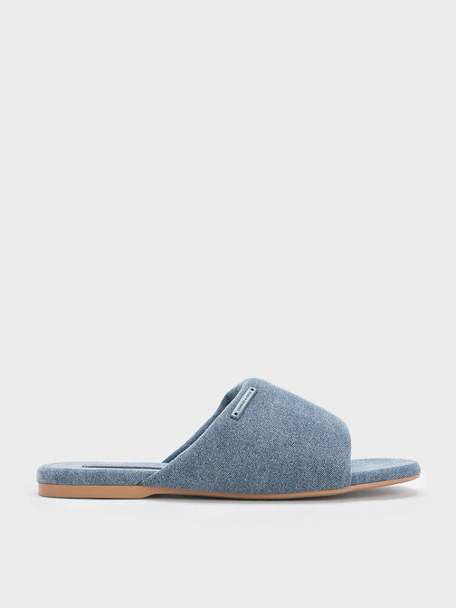 Denim Puffy Wide-Strap Slide Sandals, Denim Blue, hi-res