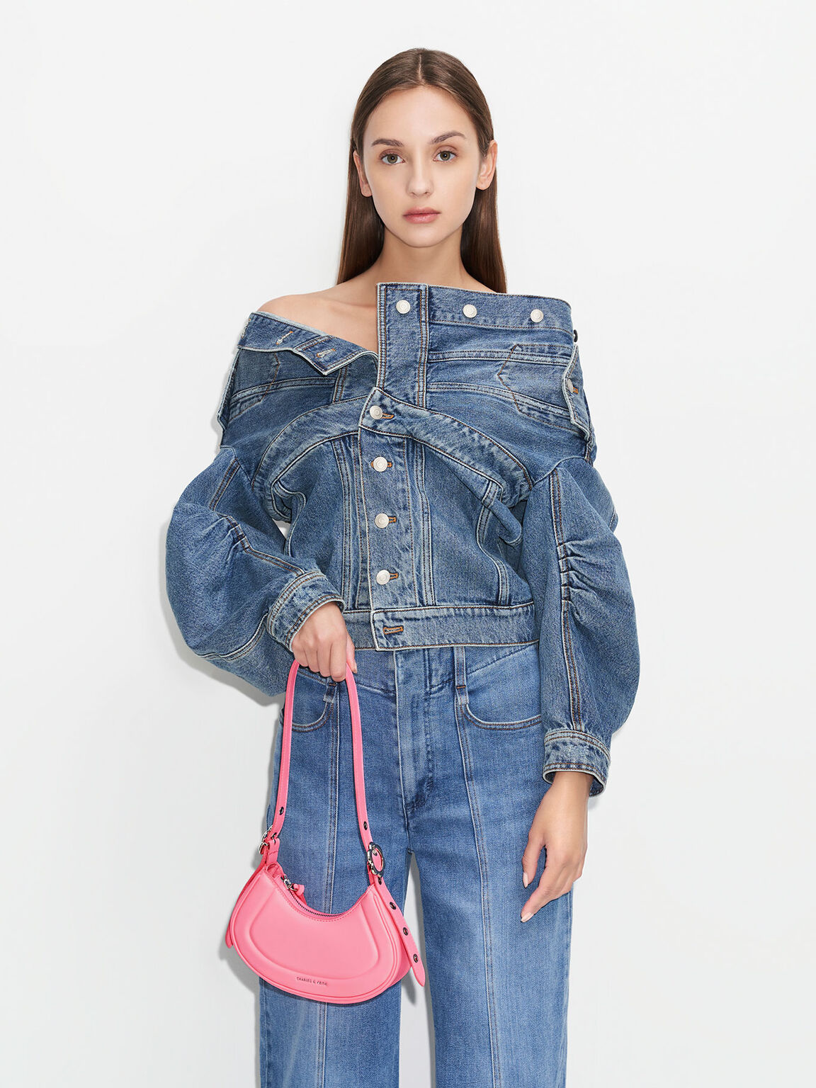 Petra Curved Shoulder Bag, Pink, hi-res