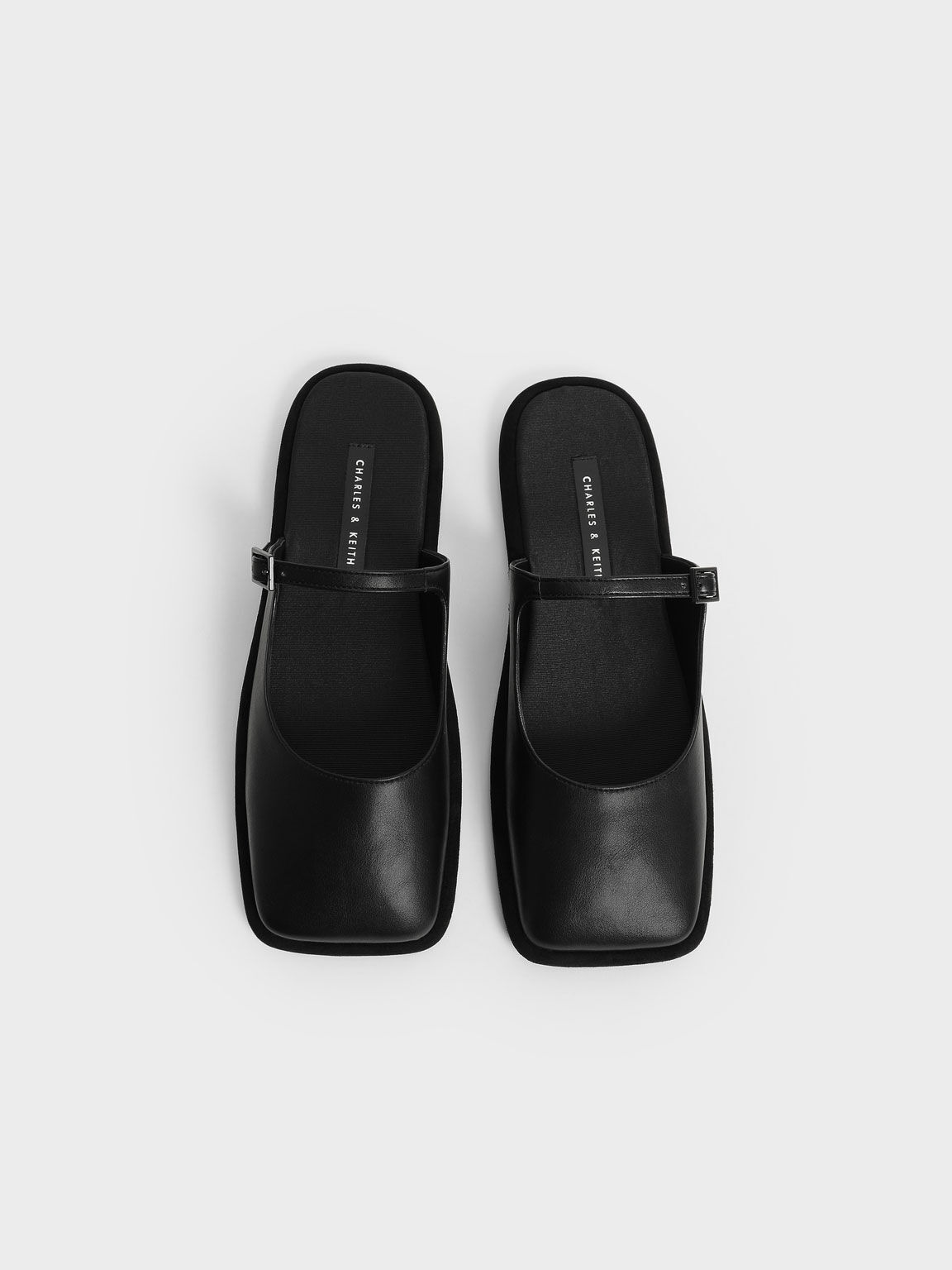 Square Toe Flat Mules, Black, hi-res