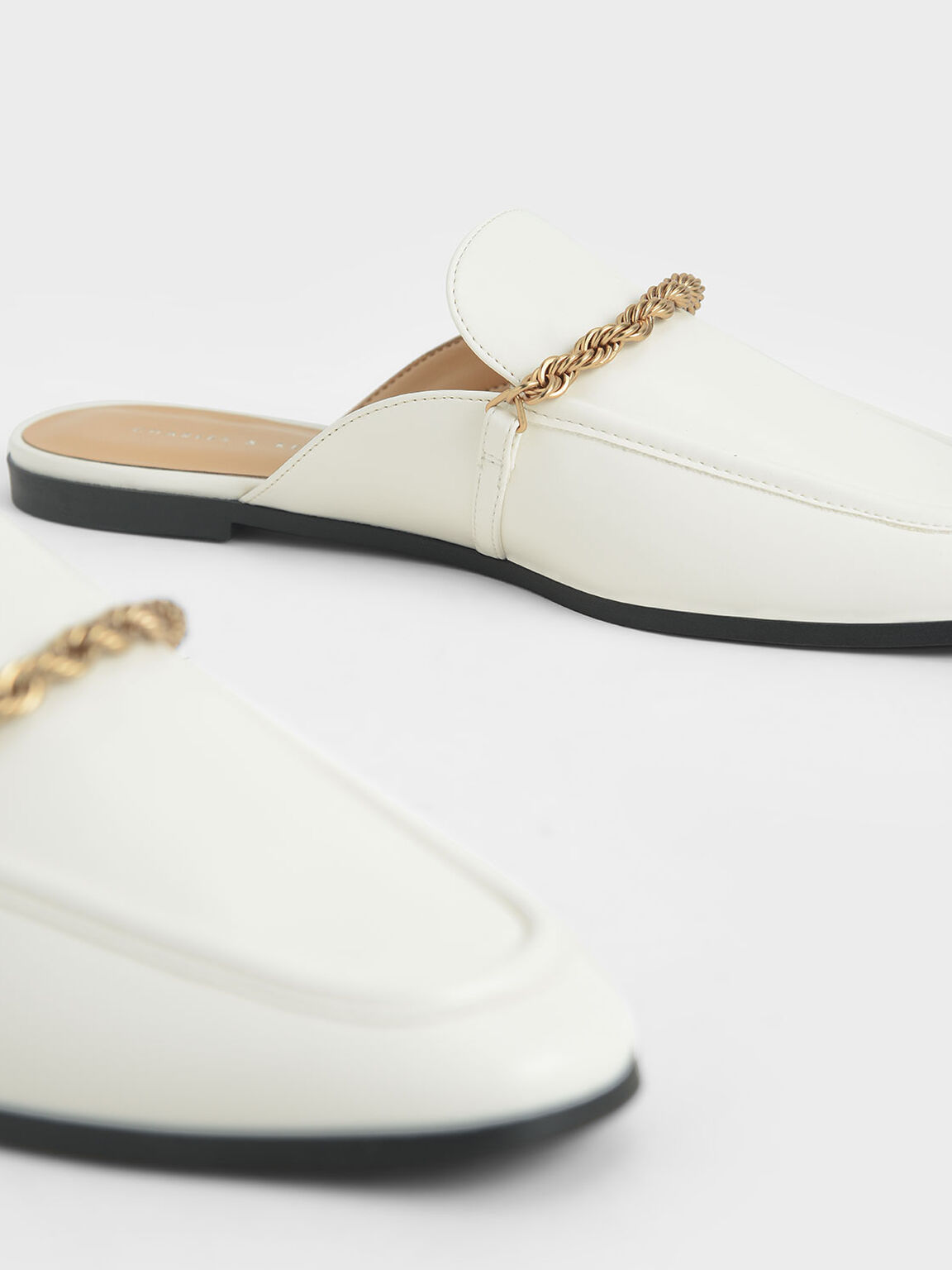 Metallic Accent Mule Flats, Blanco, hi-res