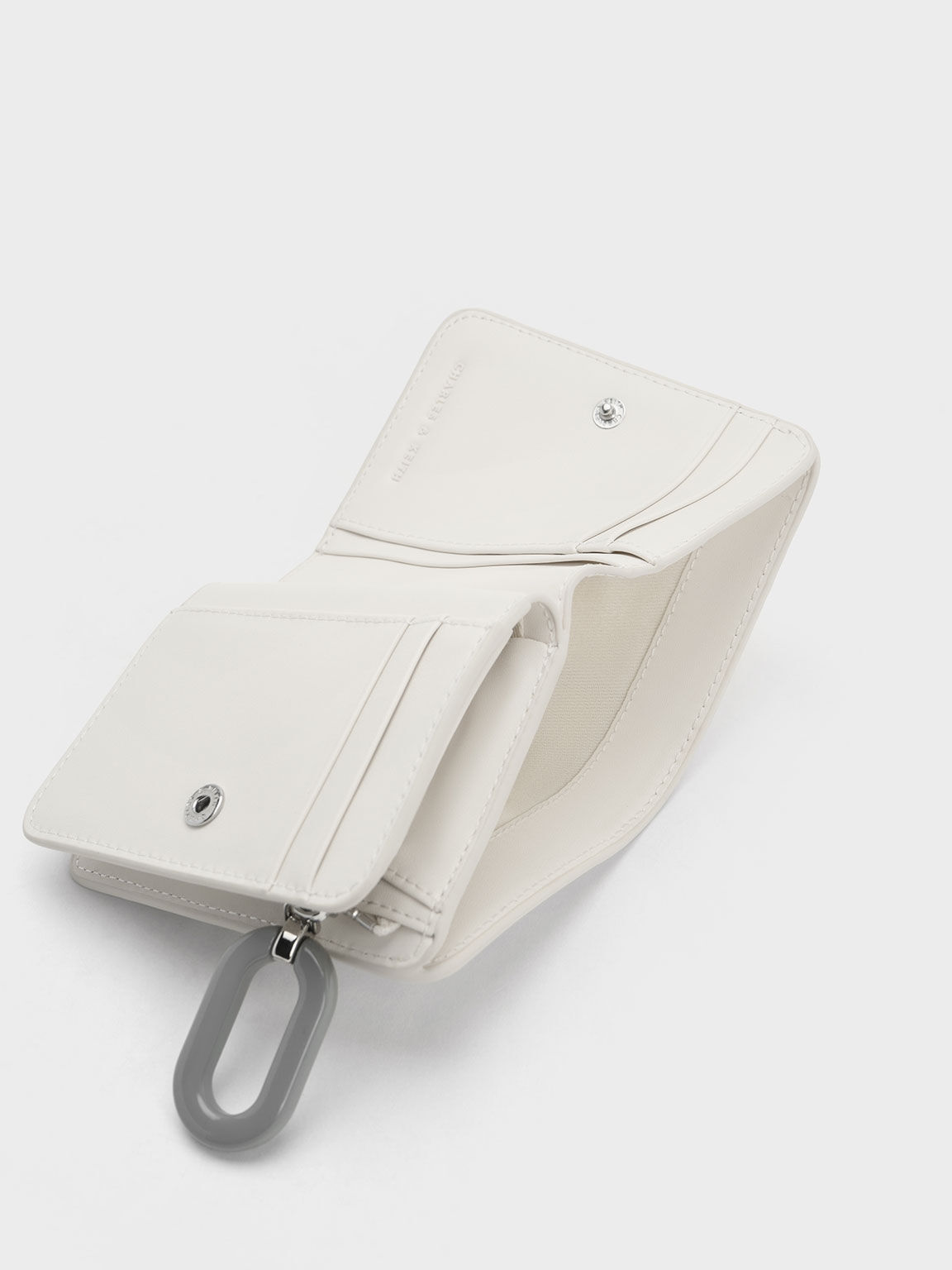 Cartera llavero ovalada con cremallera, Crema, hi-res