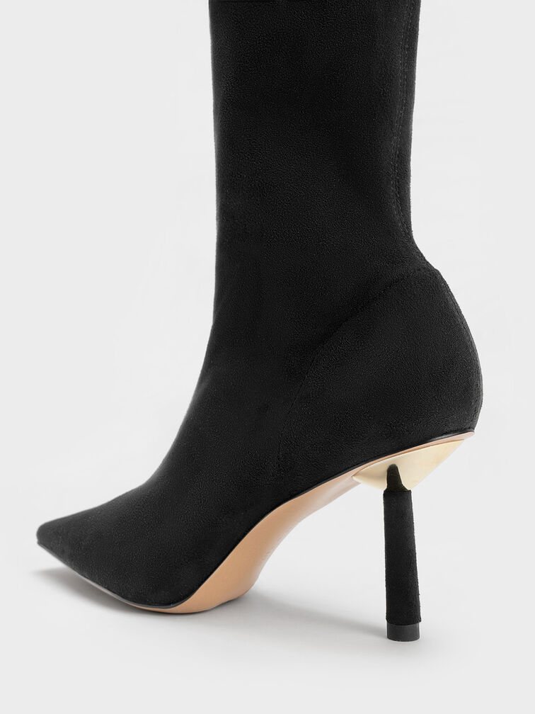Cylindrical Heel Textured Calf Boots, Black Textured, hi-res
