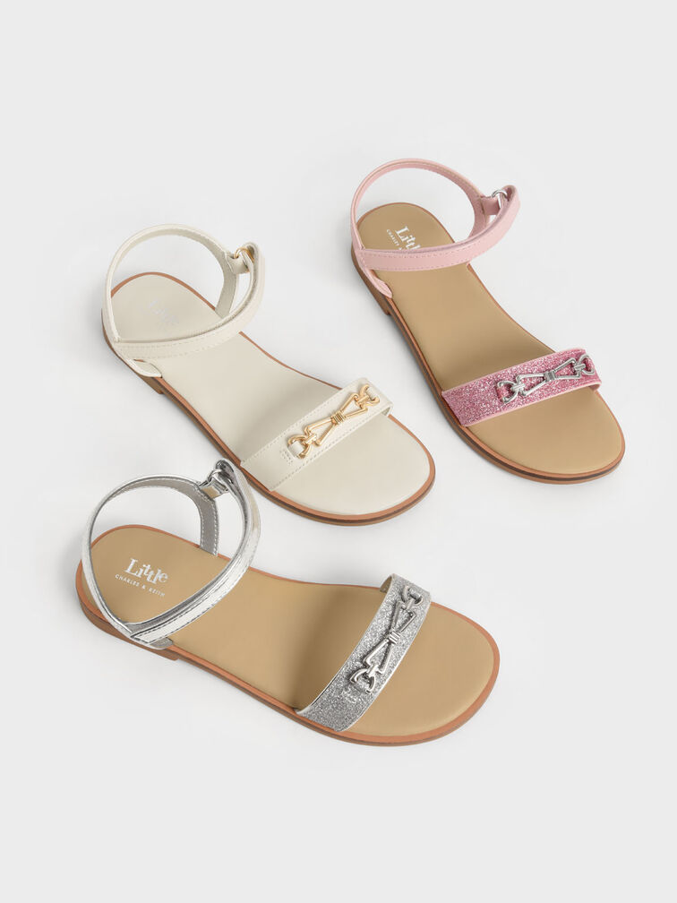 Girls' Metallic Accent Sandals, Chalk, hi-res