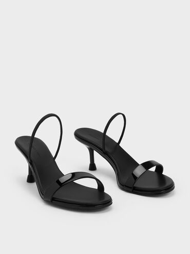 Patent Strap Kitten-Heel Slingback Pumps, Black Patent, hi-res