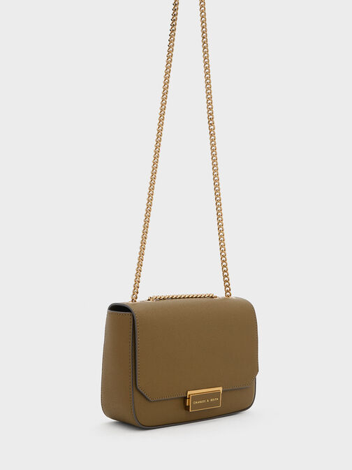 Chain Strap Shoulder Bag, Khaki, hi-res