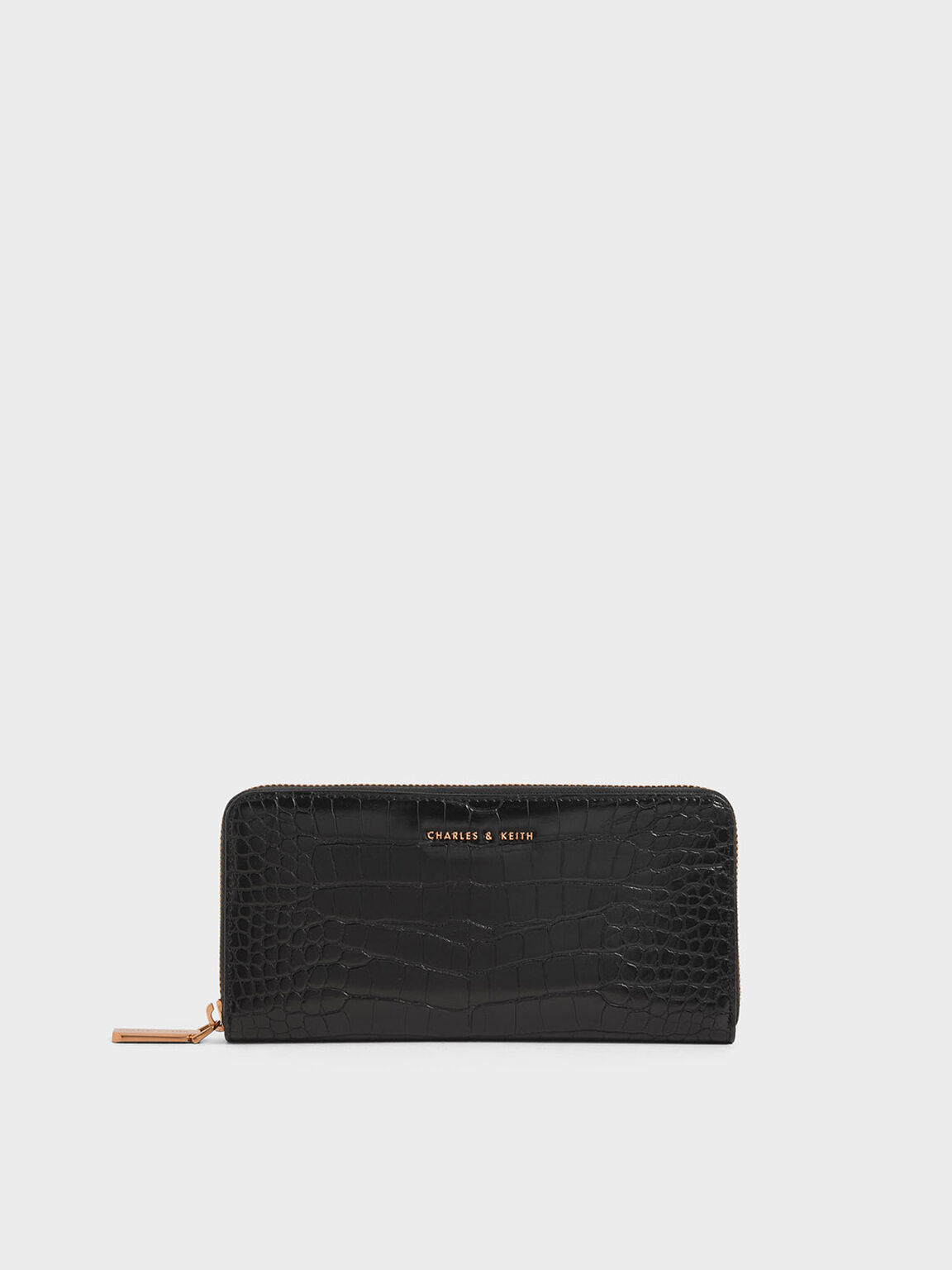 Black Croc Effect Mini Long Wallet Charles Keith Id