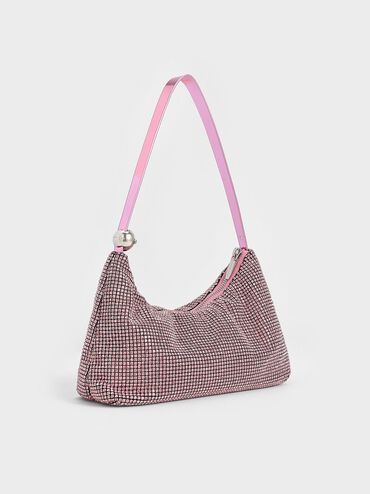 Bolso de doble uso con adornos de cristal, Rosa, hi-res