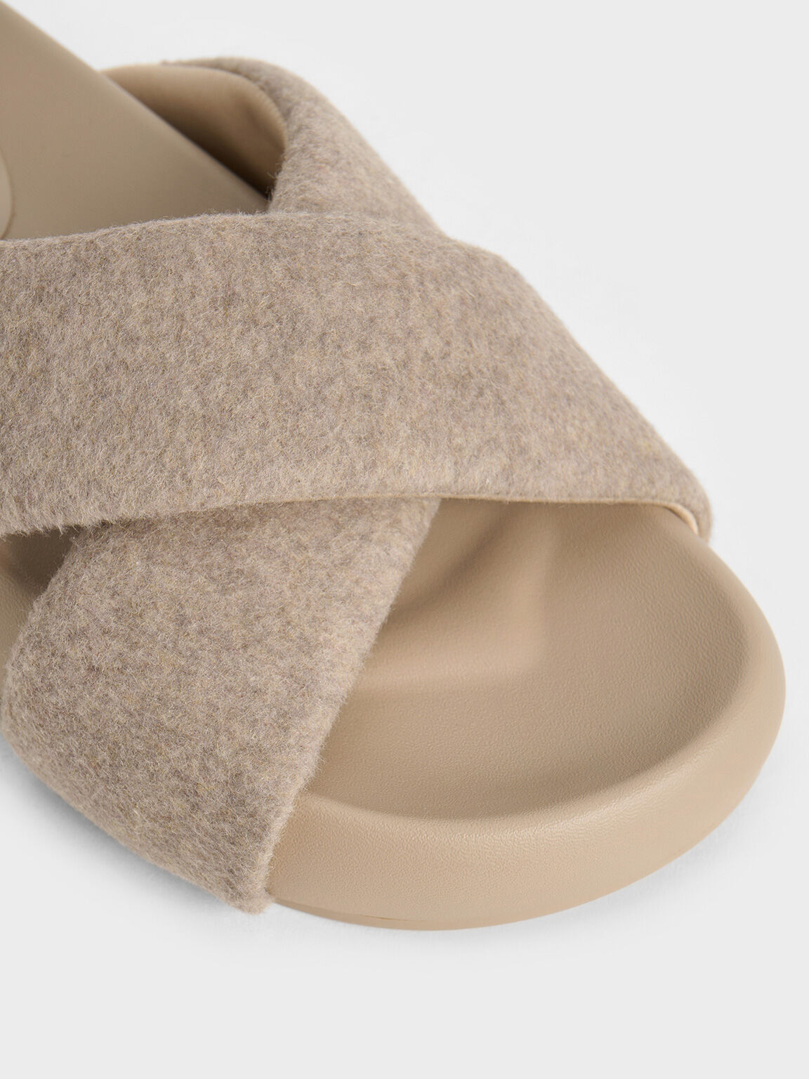Charles Keith Lumi Textured Crossover Strap Slide Sandals Taupe US 6
