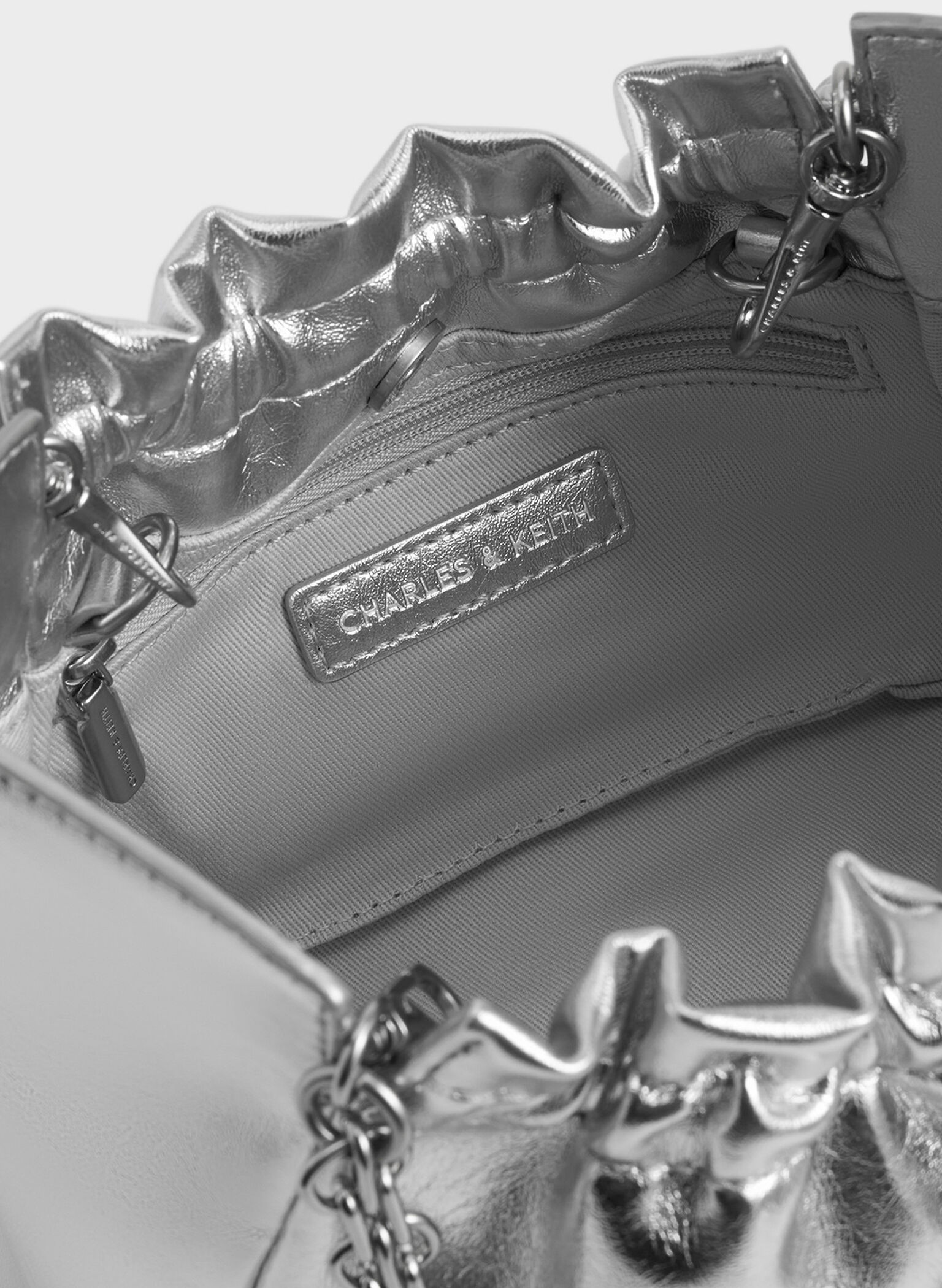 Brigette Ruched Glittered Chain-Handle Shoulder Bag, Silver, hi-res