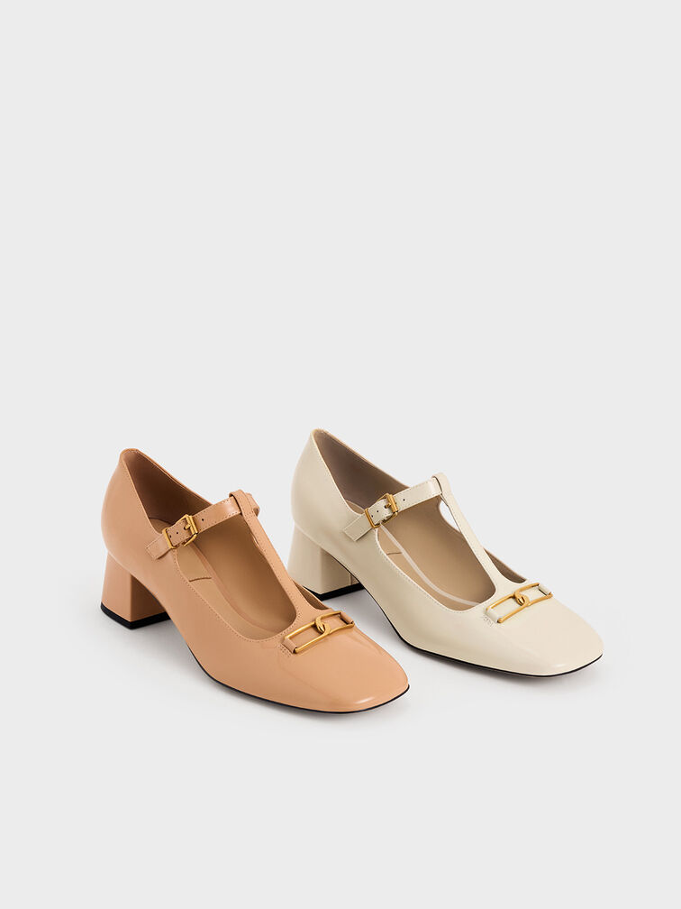 Mary Janes Gabine de cuero con tacón y tira tipo T, Nude, hi-res