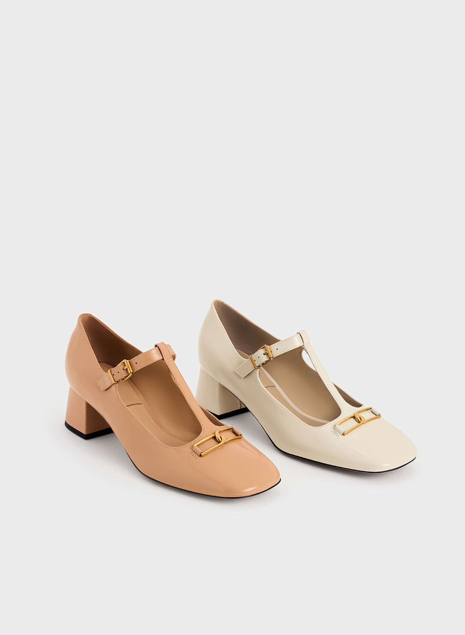 Mary Janes Gabine de cuero con tacón y tira tipo T, Nude, hi-res