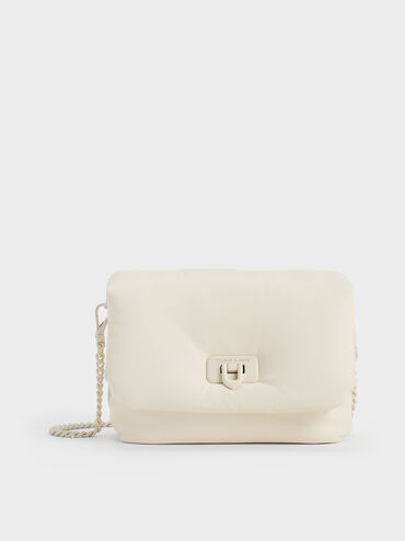 Paffuto Metallic Accent Chain-Handle Bag, Cream, hi-res