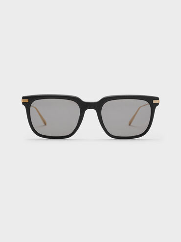 Aura Recycled Acetate Rectangular Sunglasses, Black, hi-res