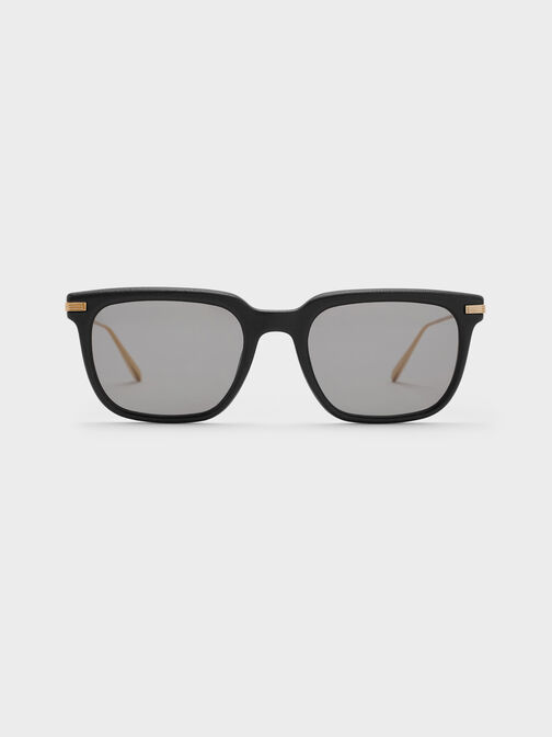 Aura Recycled Acetate Rectangular Sunglasses, Black, hi-res