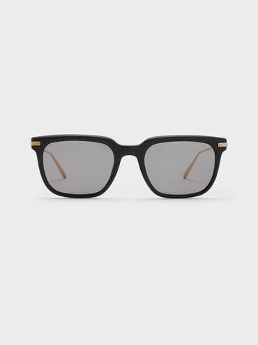 Aura Recycled Acetate Rectangular Sunglasses, Black, hi-res